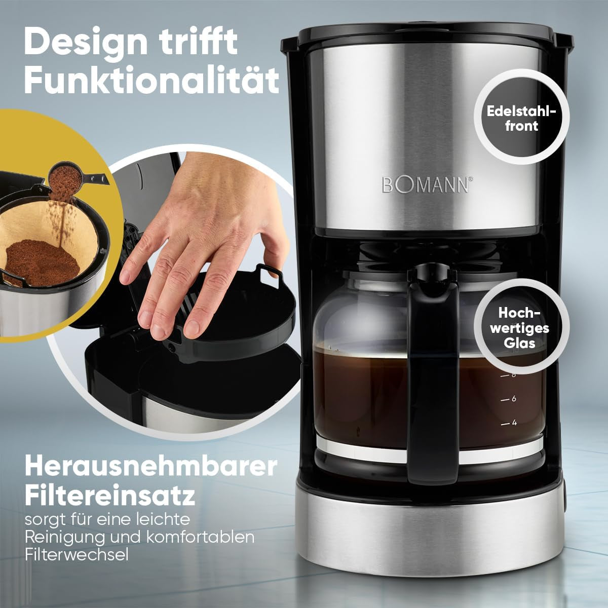 Cafetera espresso con filtro Bomann® | para 12-14 tazas | Cafetera espresso con filtro | Caja de acero inoxidable | Antigoteo | Café expreso | Cafetera espresso con filtro | 800W | KA 6071 CB