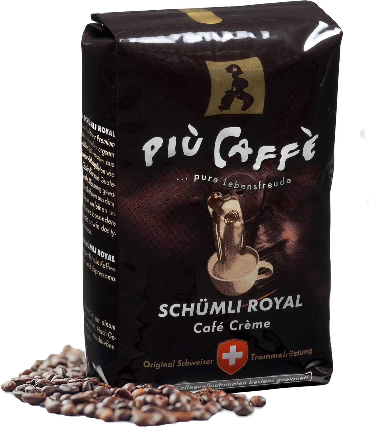 Café Crème Kaffeebohnen, würzig, kräftig, intensiv und gehaltvoll, Arábica y Robusta, Schweizer Trommelröstung, ganze Bohnen für Volllautomaten Schümli Royal 1 kg