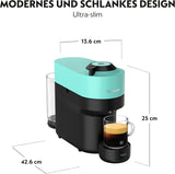 Cafetera espresso con cápsulas Nespresso Krups Vertuo Pop, capacidad: 560 ml, reconocimiento automático de cápsulas, sistema one-touch, 4 tamaños de taza, tiempo de calentamiento reducido, sostenible, Aqua Mint, XN9204