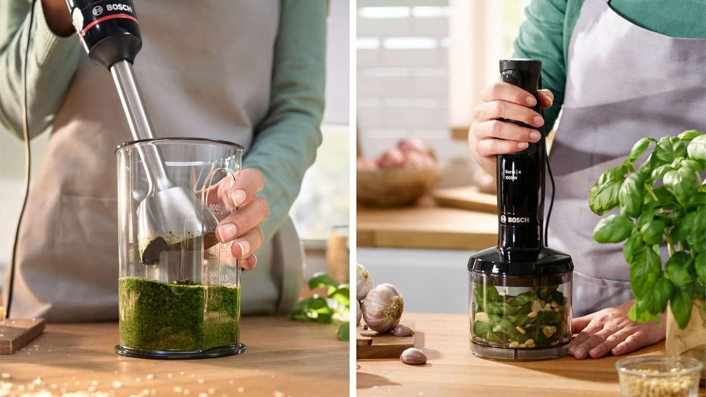 Bosch Stabmixer Ergomaster Serie 4, 1000 Watt, Edelstahl-Mixstab, Zerkleinerer, Mix-/Messbecher, Schwarz Kitchen Naty Shop