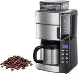 Cafetera Russell Hobbs con Molinillo y Jarra Térmica [Temporizador Digital, Cabezal de Ducha para una Extracción y Aroma Óptimo] Grind&Brew (1-10 Tazas, 3 Configuraciones de Molido) Cafetera de Filtro 25620-56