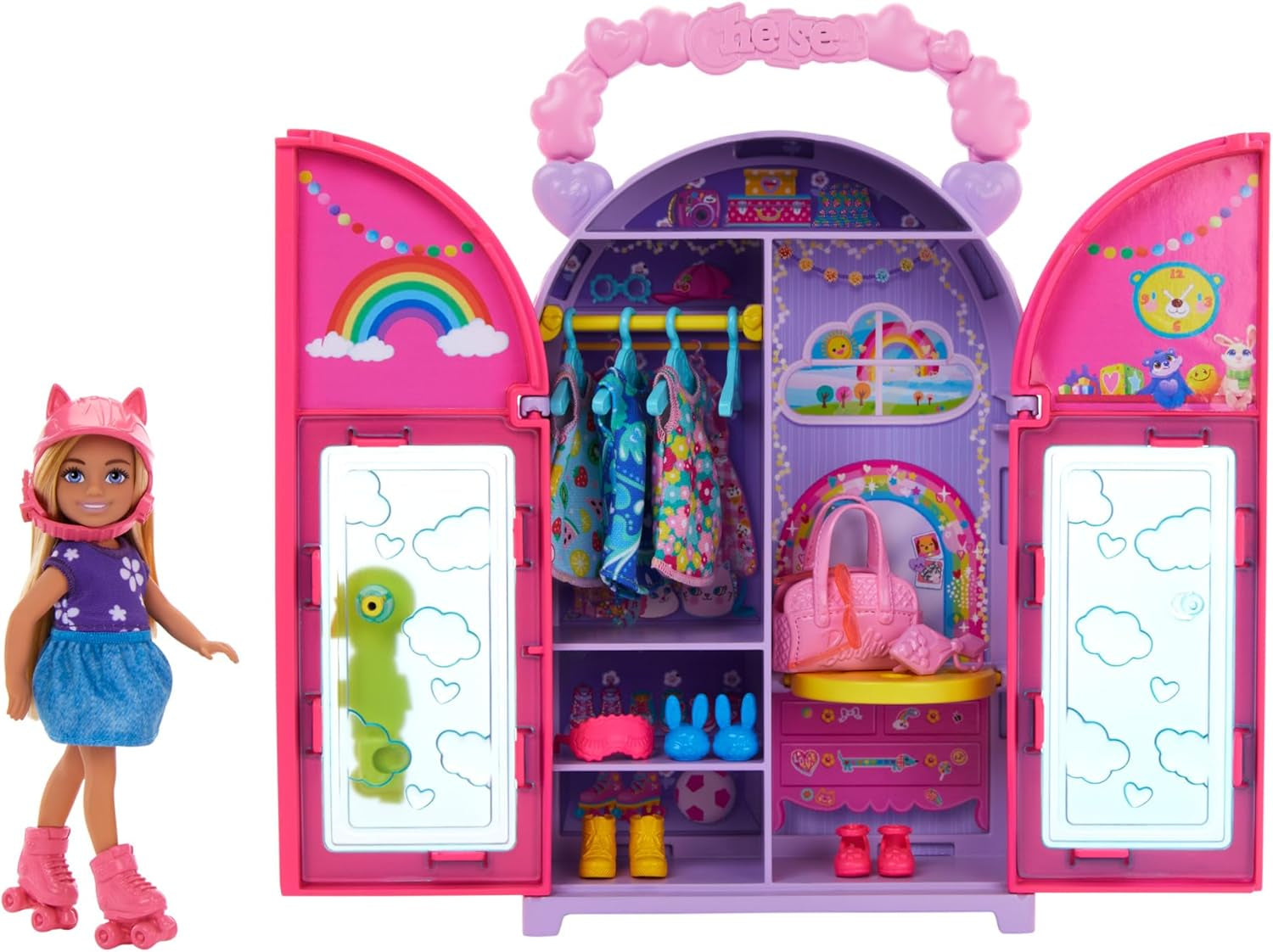 Barbie Chelsea Juego de muñeca y armario con ropa y accesorios, juego de 17 piezas, plegable para jugar y guardar en viajes, HXN03 Naty Shop Dolls Default Title