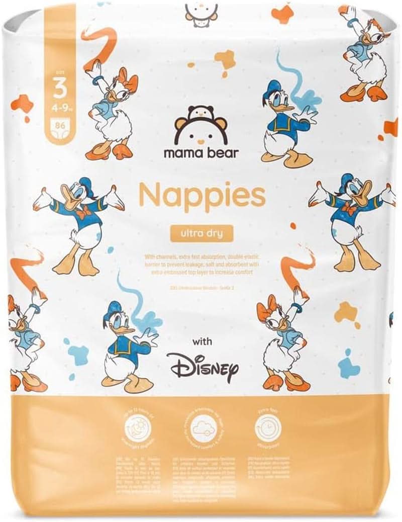 Mama Bear Disney Ultra Dry Pañales Talla 4 (8-14kg), Blanco, 84 Piezas (1 Paquete) Naty Shop Talla 3 (4-9kg) Paquete Individual