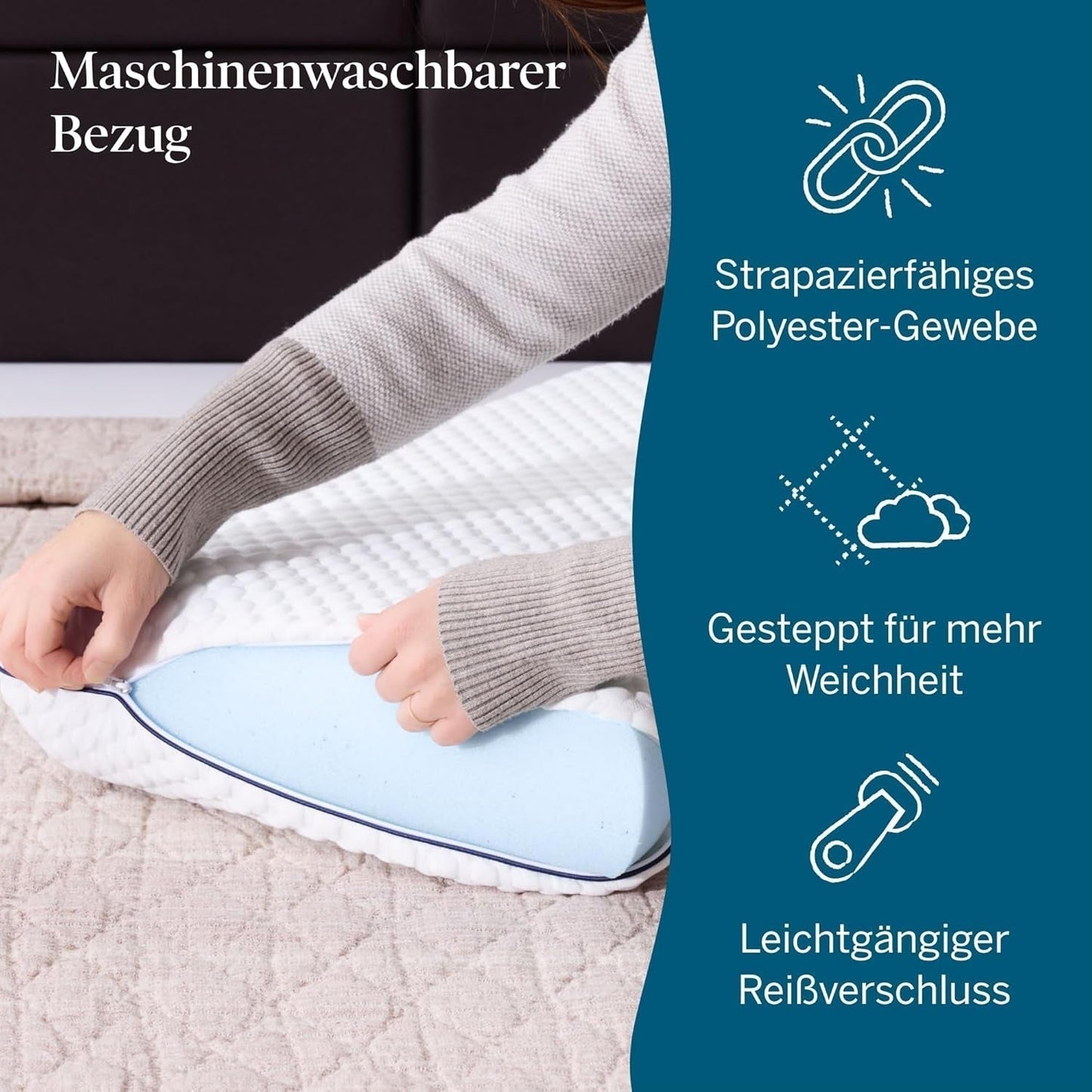 Almohada viscoelástica con gel LUCID 40x60 cm - transpirable - efecto refrescante - funda lavable - almohada con certificado Oeko-Tex, blanco