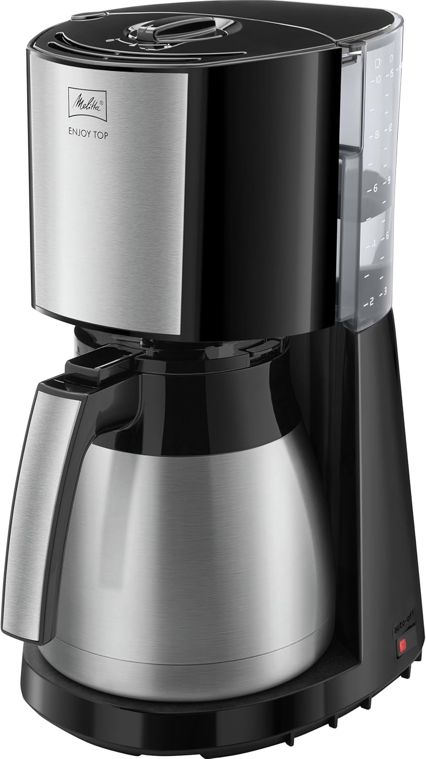 Melitta Enjoy Top Therm - Cafetera espresso con filtro y jarra térmica en acero inoxidable, para hasta 10 tazas de café, negro/acero inoxidable