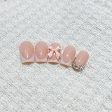 24 Uds. De tabletas para manicura francesa con lazo de diamante rosa, uñas cuadradas con patrón de diamantes de imitación, uñas artificiales rosas desnudas, pegamento de cobertura completa para manicura