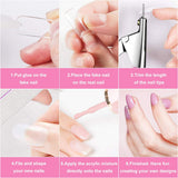 Uñas postizas 500 Uds. Uñas postizas artificiales de Color Natural, 10 tamaños DIY acrílico con caja, cepillo para uñas, empujador de cutículas, lima de uñas
