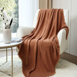 CREVENT Manta de punto color óxido para sofá, silla, cama, decoración del hogar, suave, cálida, acogedora, ligera, primavera, verano, otoño (127,8 x 152,4 cm, caramelo/marrón/naranja quemado) CREVENT Caramel Waffle Camas y mantas