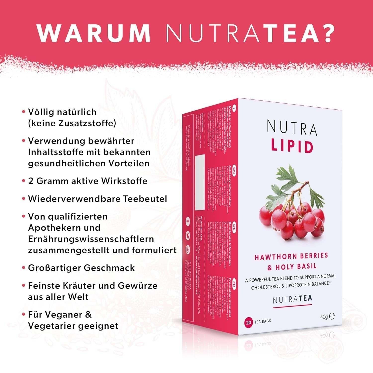 Nutra Tea NUTRALIPID, Té para equilibrar el azúcar en la sangre Ayuda a mantener los niveles de azúcar en la sangre, Té adelgazante Mejora el metabolismo y puede suprimir el apetito, 20 bolsitas de té reutilizables