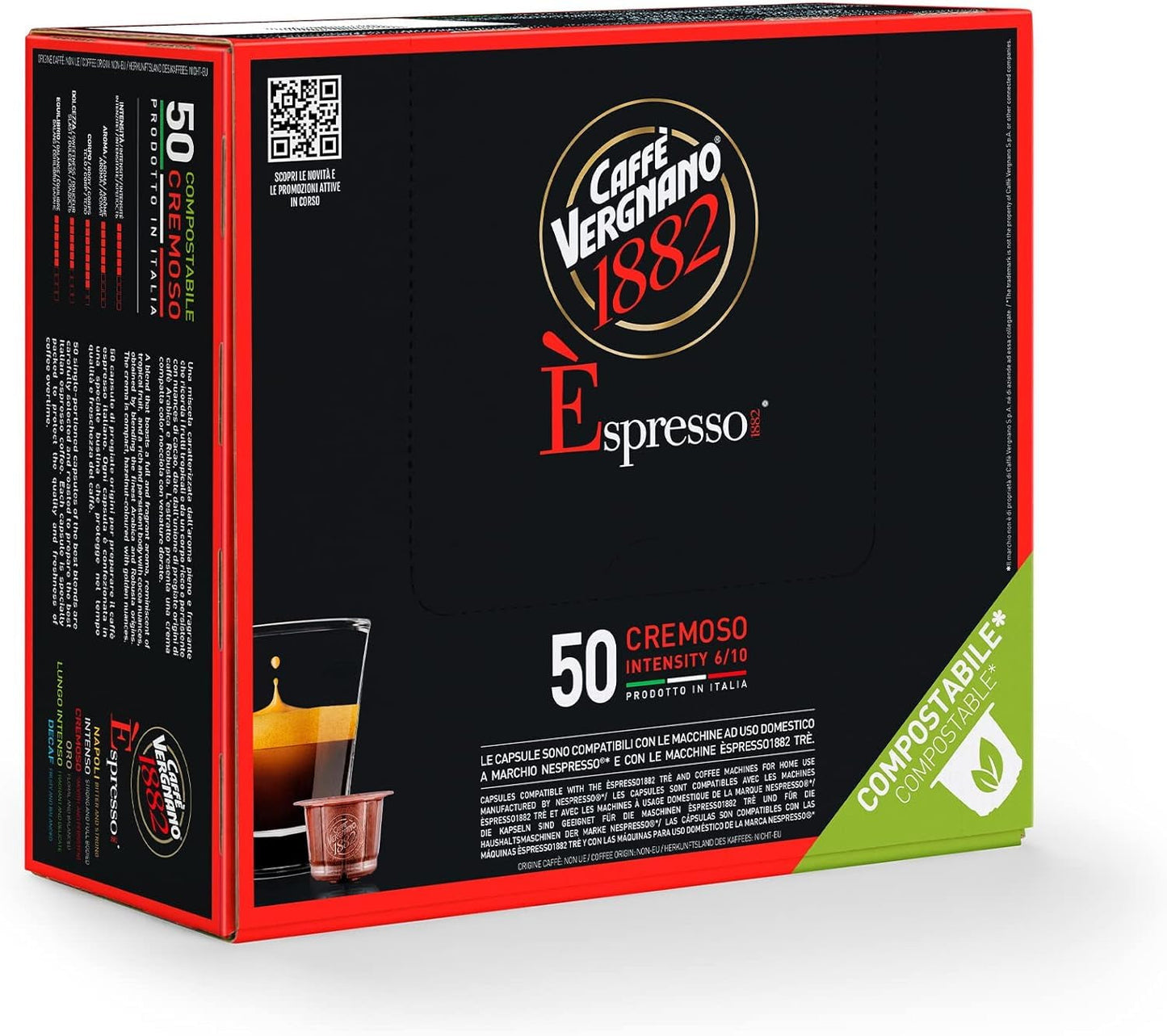 Caffè Vergnano 1882 - Èspresso Kompostierbare Kaffeekapseln, Compatible con Nespresso, Cremoso (Cremoso) - Packung Enthält 50 Kapseln