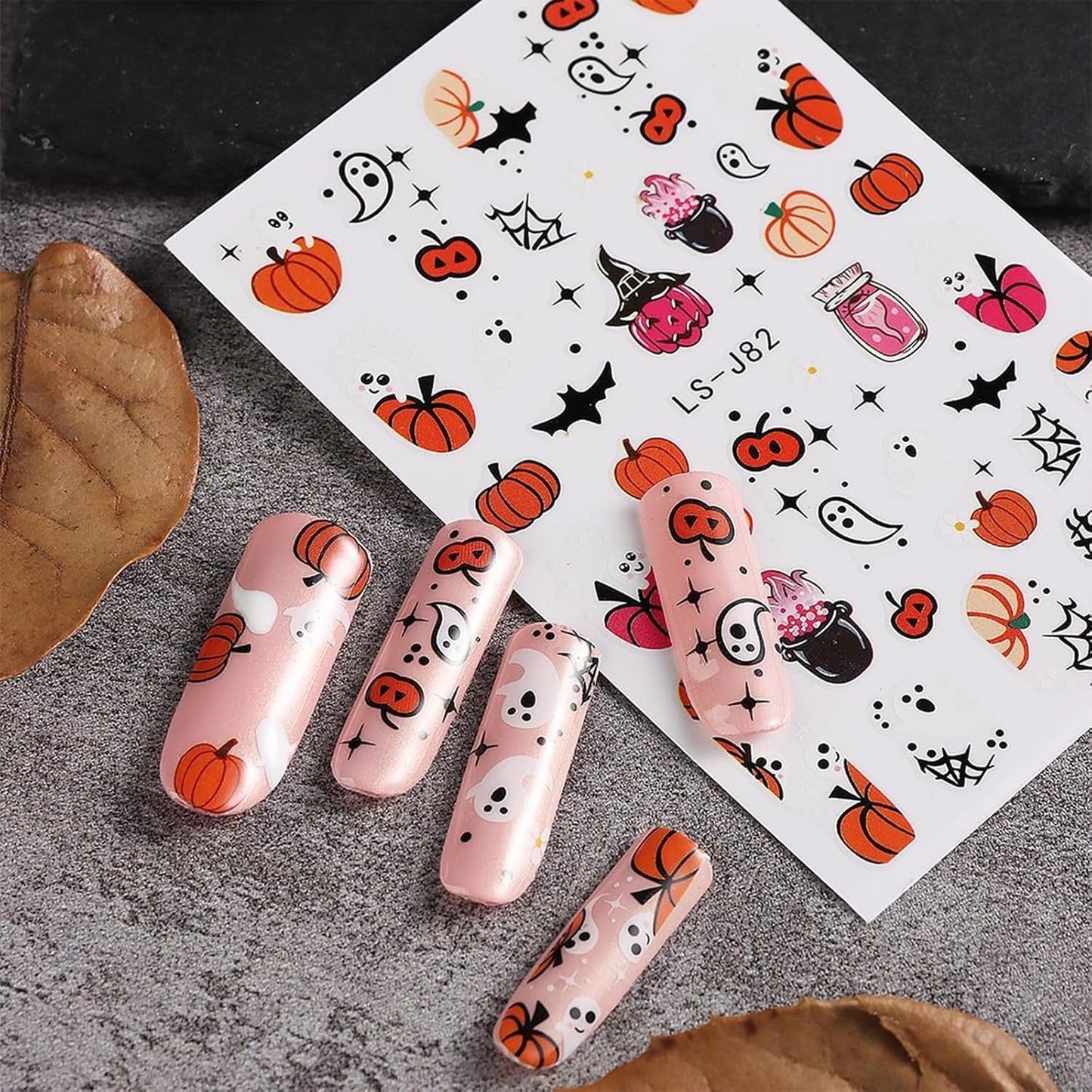 Nagelsticker Halloween, 8 Blätter Halloween Nagelsticker, Kürbis Nail Sticker, Nail Art, Nagel Charms, Nagel Zubehör, Nageldesign, Navidad (Typ A)