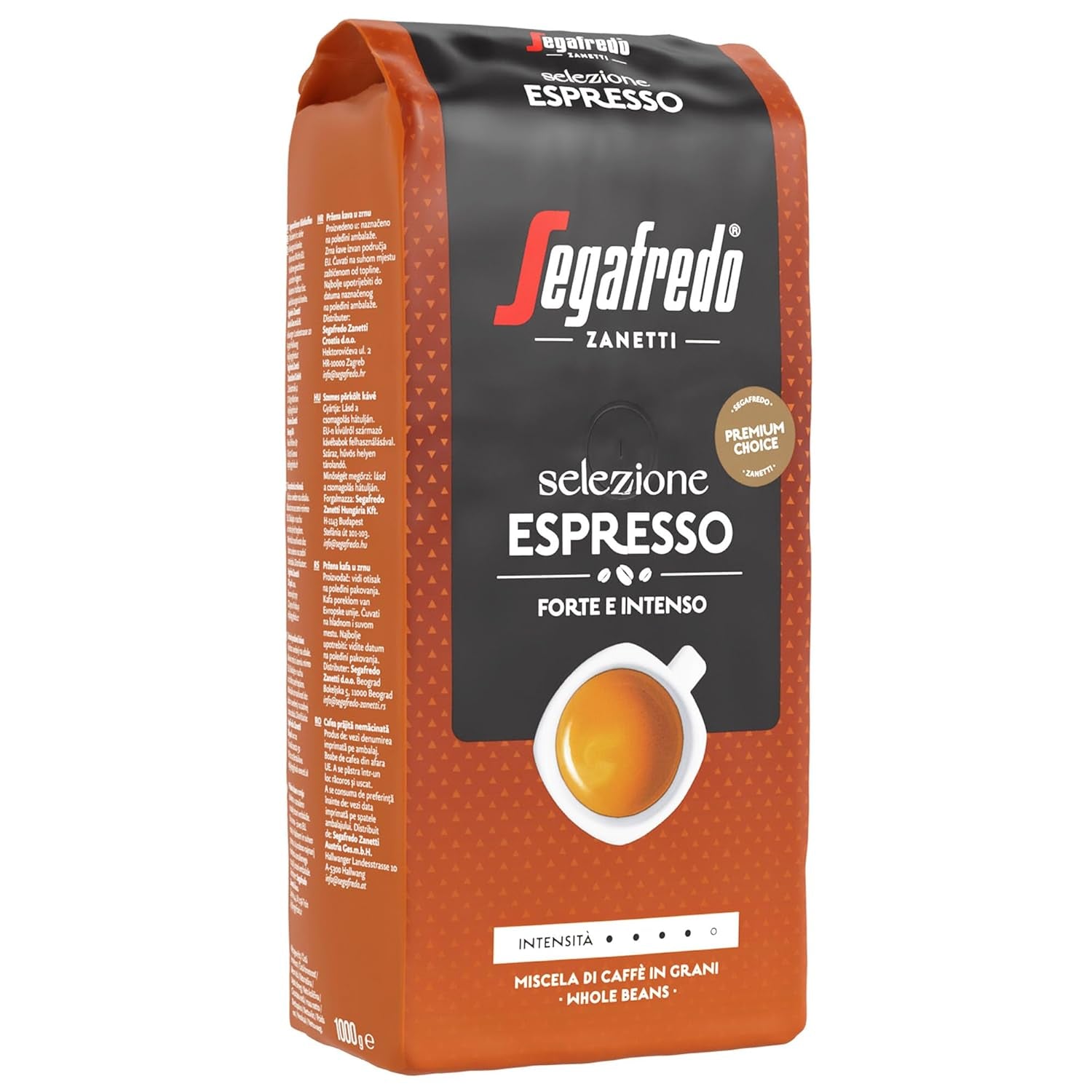 Segafredo Zanetti Selezione Espresso - Grano entero (paquete de 1kg) - Apto para todas las especialidades de café italiano - Tostado medio a oscuro, sabor fuerte e intenso