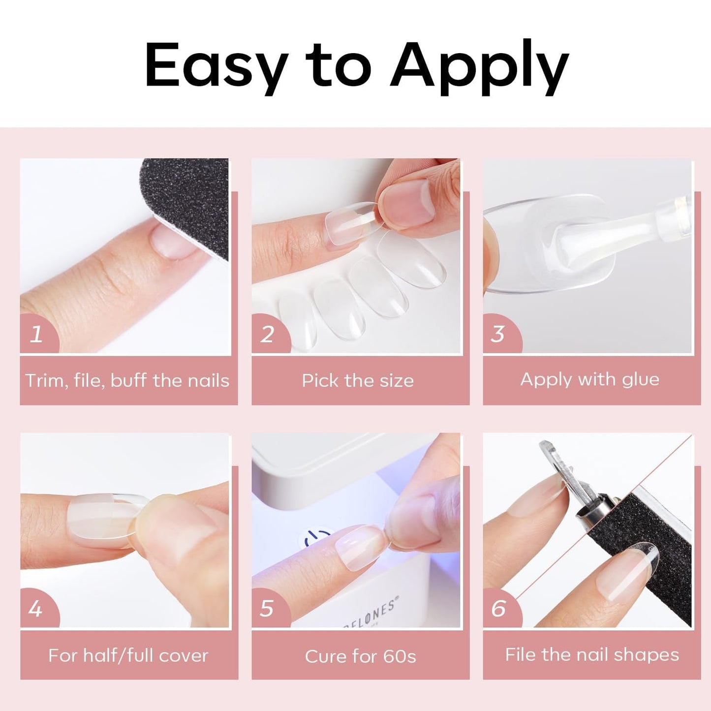 Modelones Puntas de Uñas 510 Piezas - Juego de Puntas de Uñas de Cobertura Completa, Juego de Puntas de Gel, Puntas de Uñas de Resina PMMA Prepulidas, Uñas Artificiales para Pegamento en Nail Art DIY, Squoval Corto