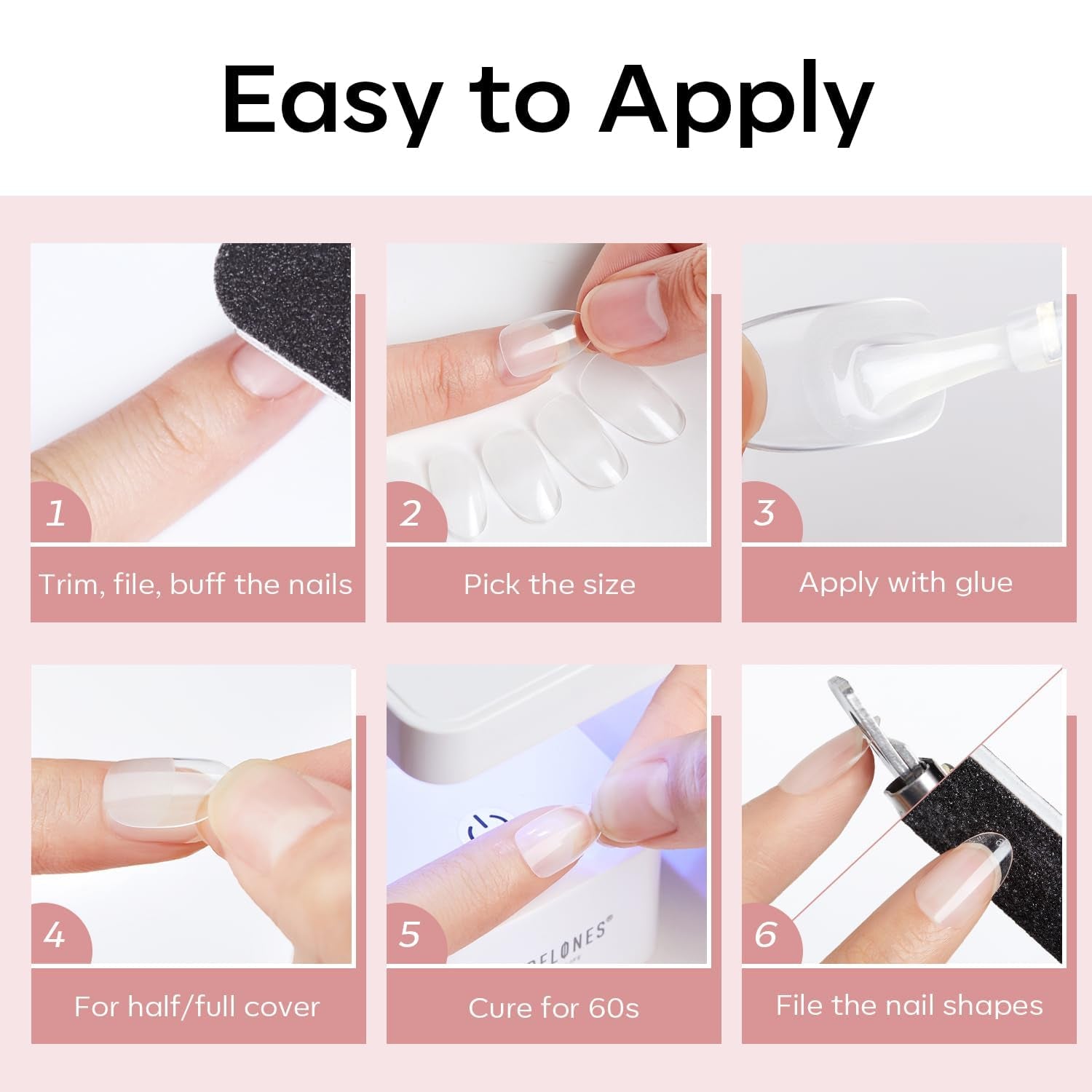 Modelones Puntas de Uñas 510 Piezas - Juego de Puntas de Uñas de Cobertura Completa, Juego de Puntas de Gel, Puntas de Uñas de Resina PMMA Prepulidas, Uñas Artificiales para Pegamento en Nail Art DIY, Squoval Corto