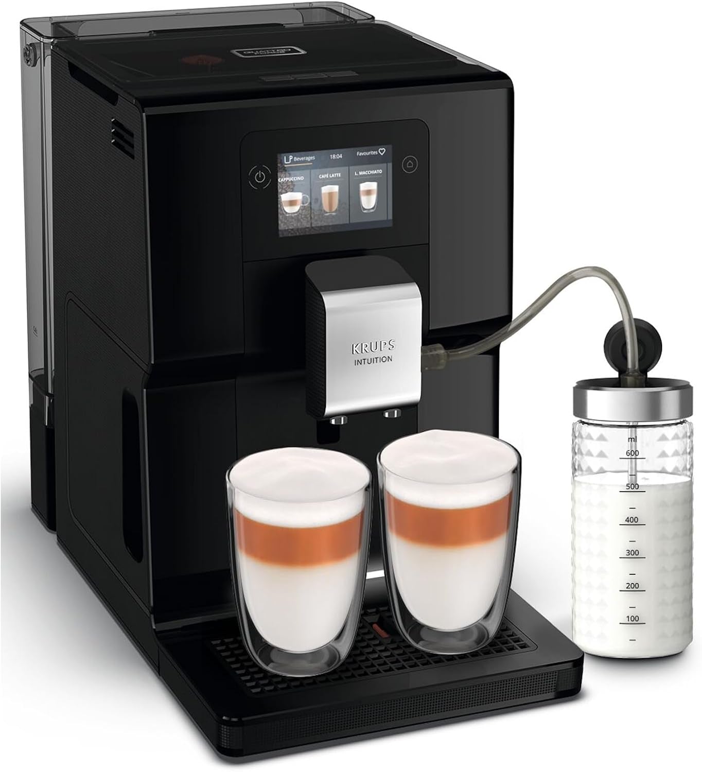 Krups Intuition Preference cafetera espresso totalmente automática con funcionamiento similar a un teléfono inteligente, pantalla táctil a color de 3,5", tecnología Smart Slide, sistema de iluminación intuitivo, 11 bebidas, recipiente para leche, EA873810