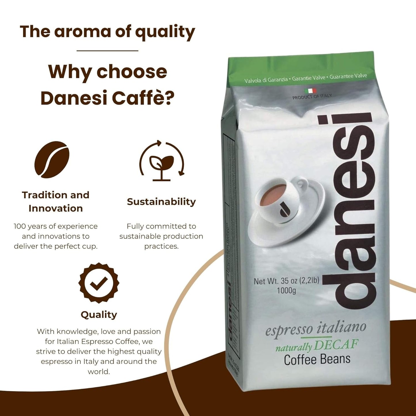 Danesi Decafeinato (Descafeinado), Frijoles, 1 Paquete (1 x 1 kg)