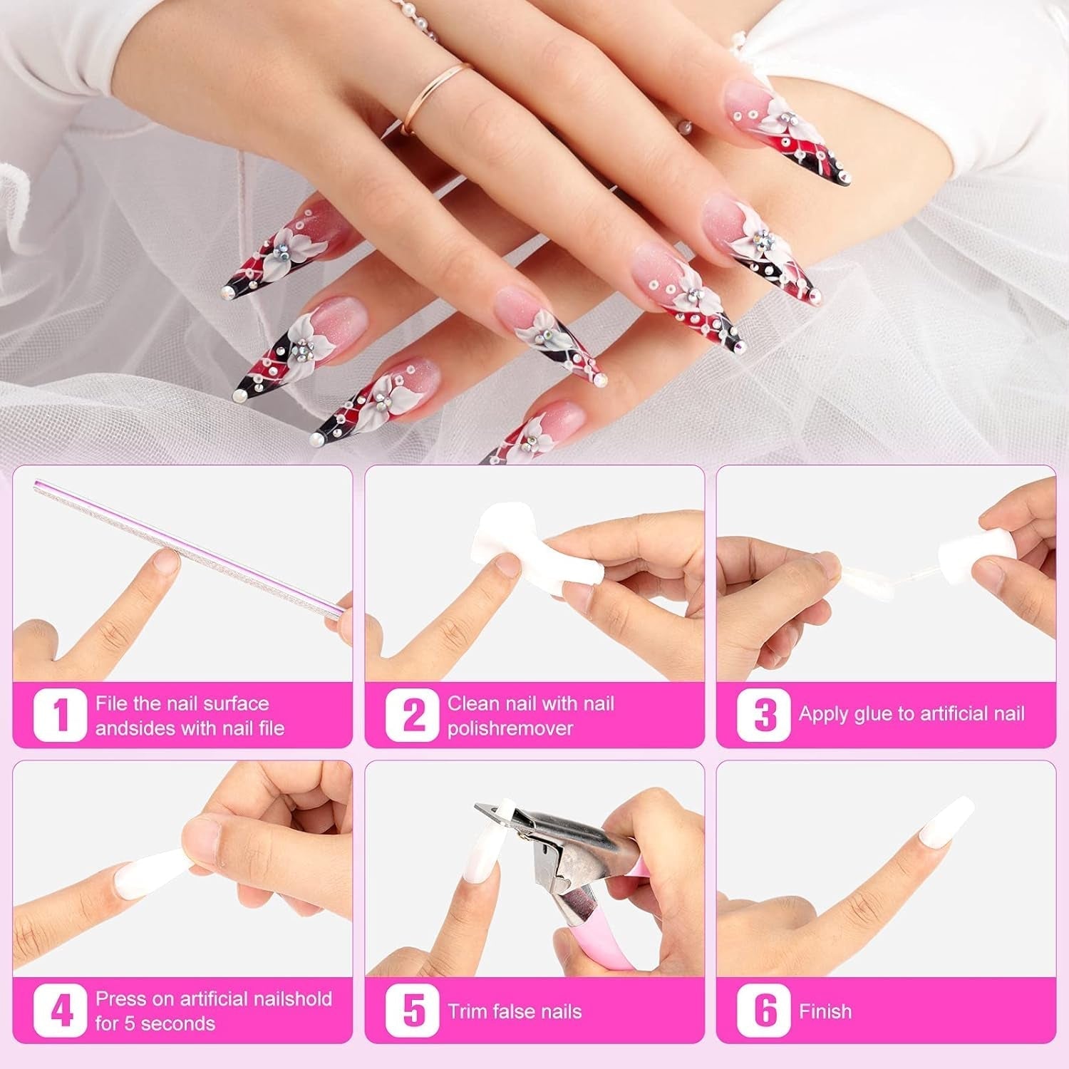 Pegamento para puntas de uñas, BOLASEN Pegamento para uñas extra fuerte, 4 piezas Pegamento para uñas agrietado, Pegamento para uñas, Pegamento para uñas artificial extra fuerte, Pegamento para uñas - 4 * 7 ml