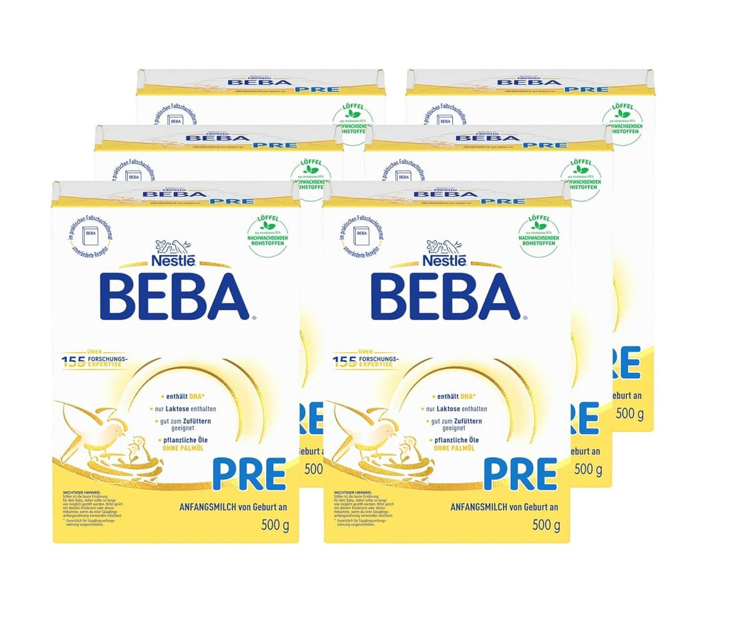 BEBA PRE Leche inicial desde el nacimiento, papilla con DHA, solo lactosa, sin aceite de palma, pack 3 (3 x 800 g) Naty Shop PRE, set 6 x 500 gramos 6 x 500 gramos