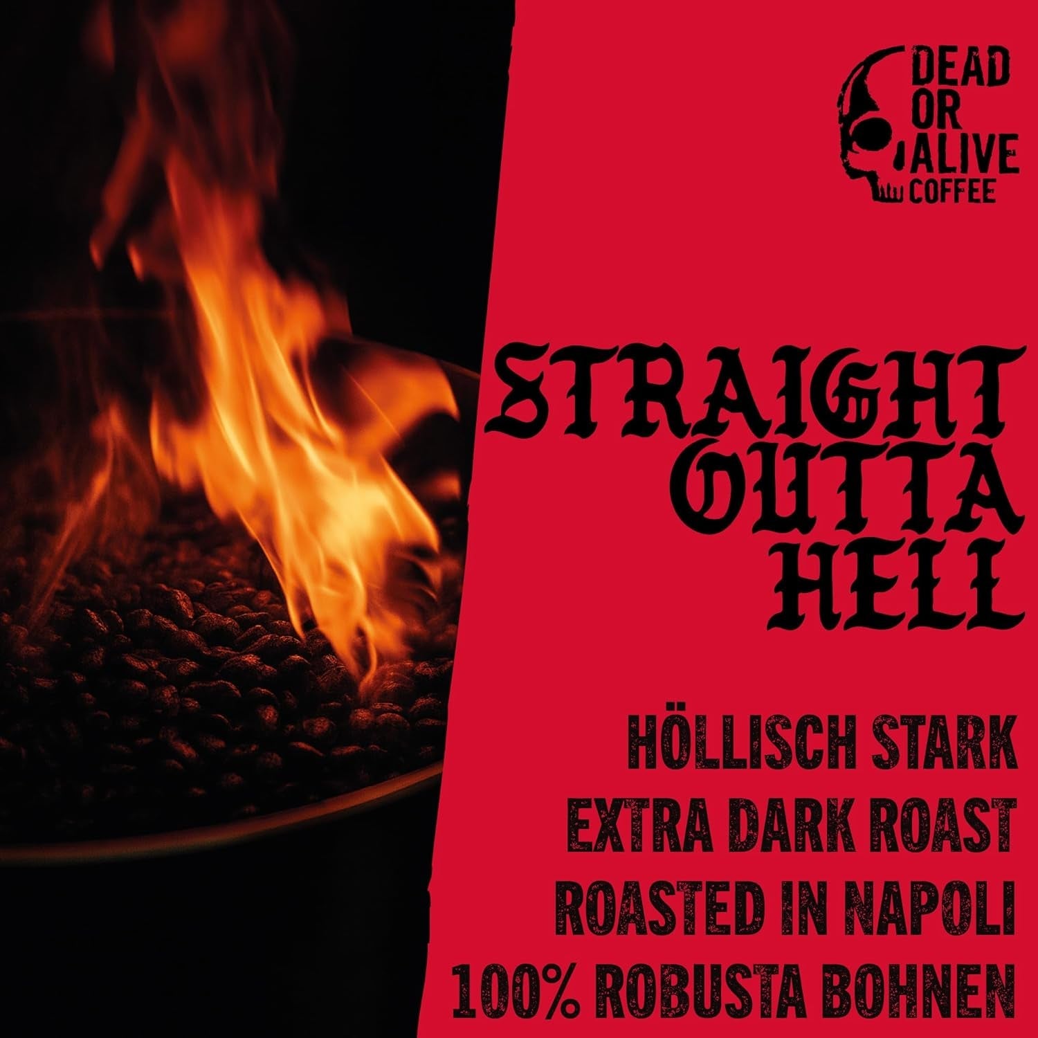 DEAD OR ALIVE DIAVOLO – Espresso Extra Oscuro – 100% Robusta – Extremadamente Fuerte – Baja Acidez – Crema Estable – Granos Enteros 1kg – Tostado Nápoles