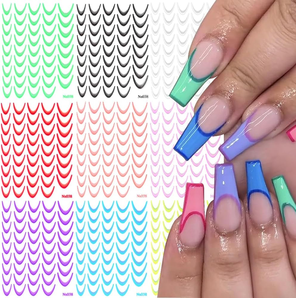 9 colores pegatinas de uñas francesas pegatinas de uñas francesas lámina autoadhesiva para uñas uñas francesas pegatinas de gradiente punta francesa pegatinas de uñas arte de uñas diseño de uñas pegatinas accesorios de uñas