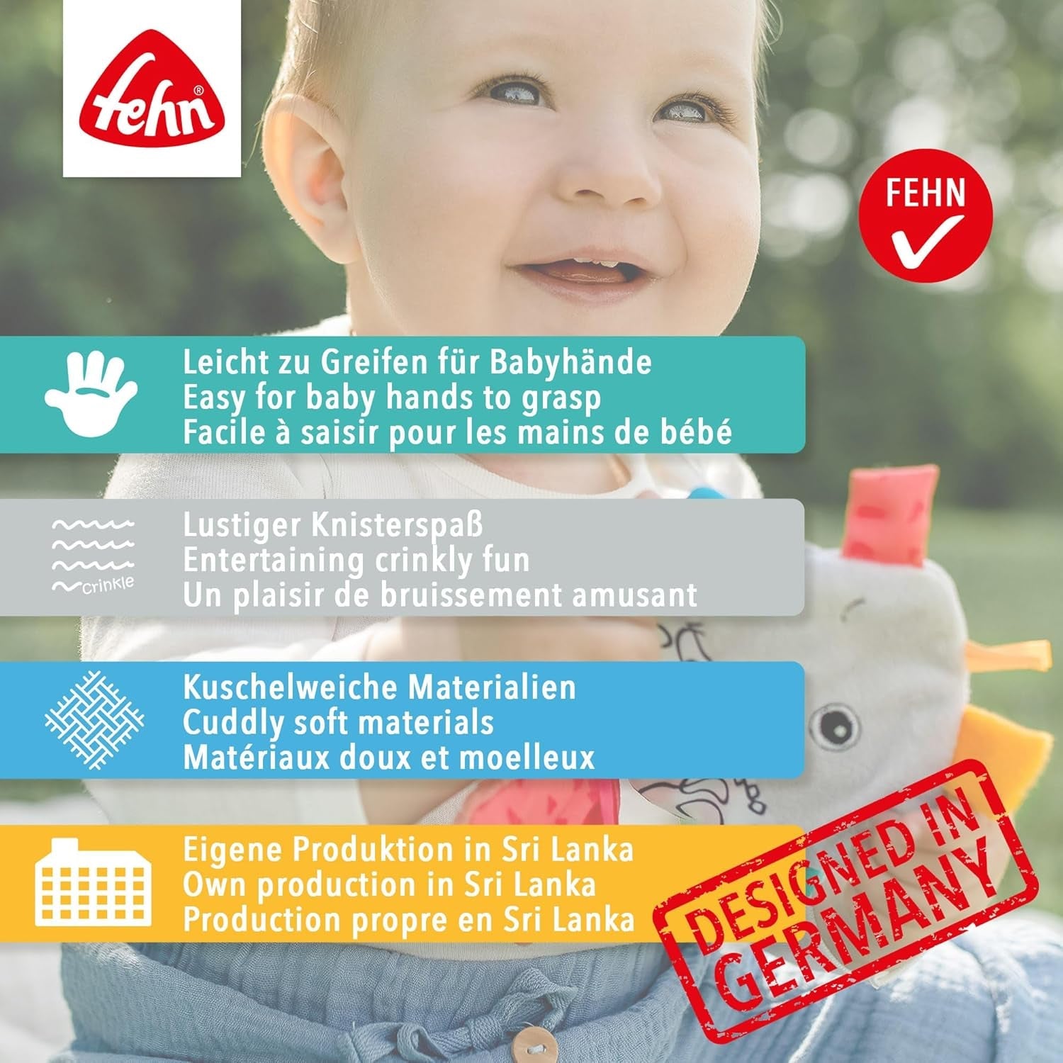 Fehn Pez Crujiente - Juguete para atrapar y jugar para bebés - Juguete para atrapar animales para bebés - Juguete de actividad motora y juguete crepitante para bebés y niños pequeños a partir de 0 meses Baby Toys Naty Shop