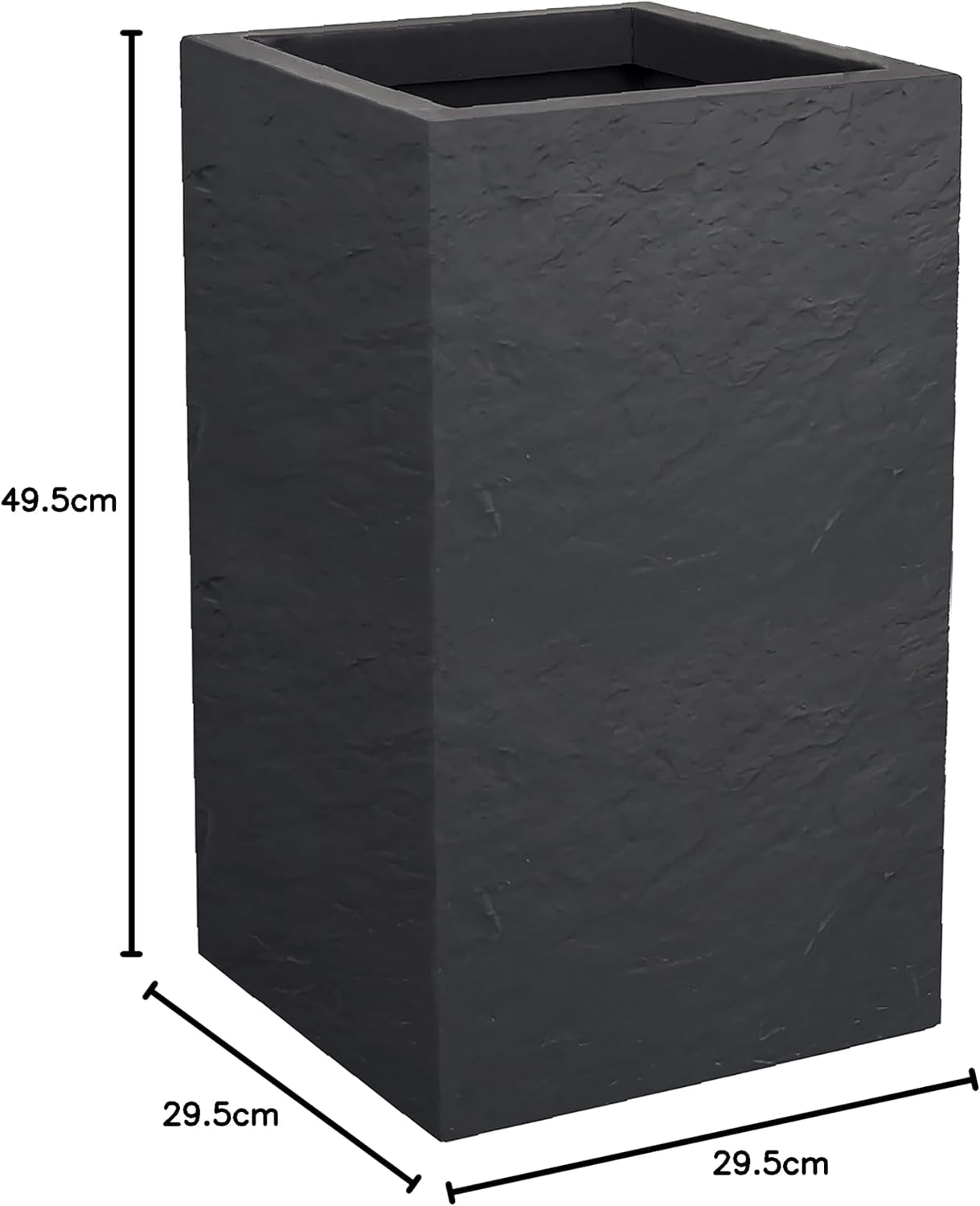 Jardinera Volcania Up, cuadrada, alta, 36 l, aspecto piedra, pared simple, depósito de agua, 29,5 x 29,5 x 49,5 cm, gris antracita