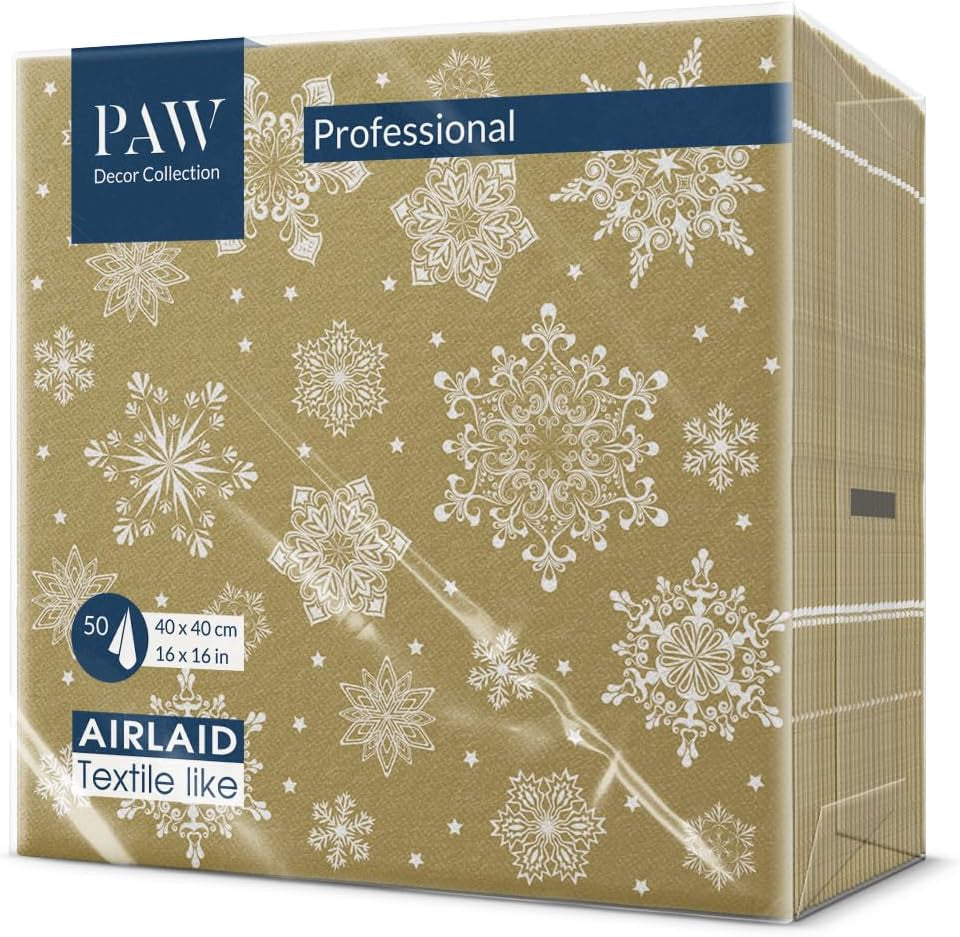PAW - Servilletas Airlaid (40 X 40 Cm) I 50 Piezas I Perfectas para Navidad, Invierno, Vacaciones I Decoración de Mesa de Nochebuena I Servilletas Airlaid de Tela Ramas de Invierno I Ramas de Invierno