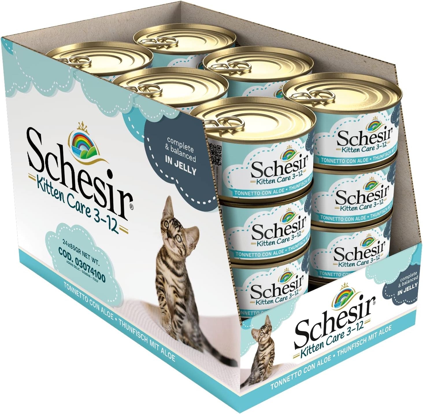 Comida húmeda para gatos Cat Jelly Kitten Atún con Aloe Vera, gelatina, 24 cajas x 85 g