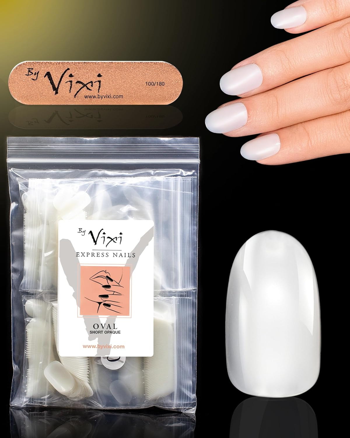 Vixi 600 extensiones de uñas cortas ovaladas con lima de preparación, 10 tamaños, cobertura total, opacas. Para profesionales y uso doméstico.