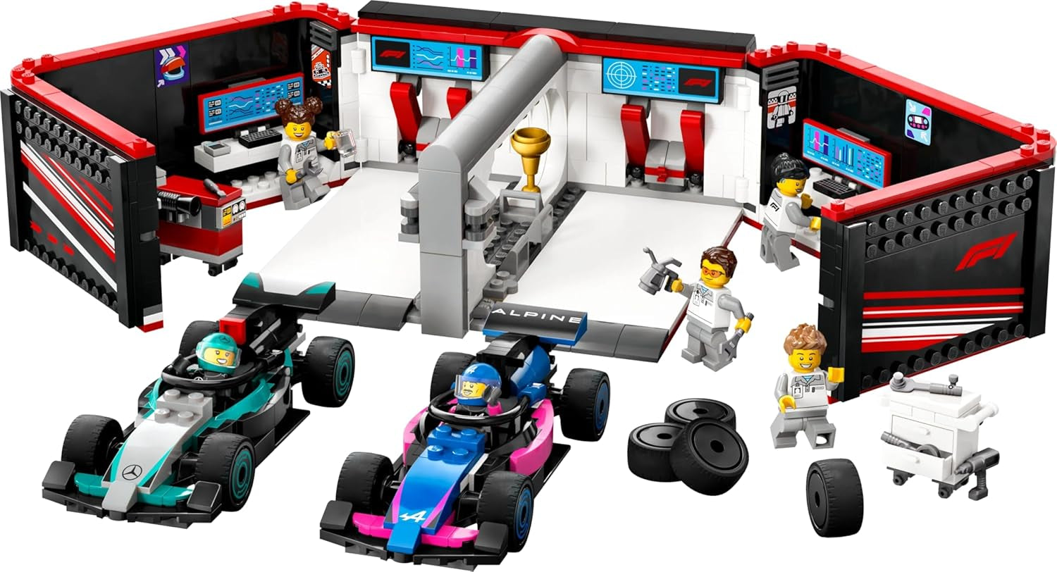 LEGO City Garaje de F1 con Mercedes-Amg y coches de carreras Alpine - Coche de carreras de Fórmula 1 con 2 conductores y 4 minifiguras mecánicas - Regalo para niños y niñas mayores de 7 años y aficionados 60444 Besuche den LEGO-Store Building Sets