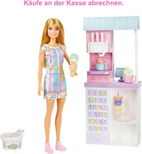 Barbie Serie You Can Be Anything, Heladería, 1 muñeca Barbie de pelo rubio, Máquina de helados, Barbie Play-Doh, Accesorios para hornear, Regalo para niños, Juguete a partir de 3 años, HCN46