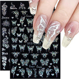 6 Blatt Schmetterling Nagelsticker Selbstklebend Laser Silber Schmetterlings Nagelaufkleber 3D Aurora Silber Schwarz Schmetterlinge Nagel Pegatinas Frühling Nageldesign Nail Sticker Nail Art Zubehör