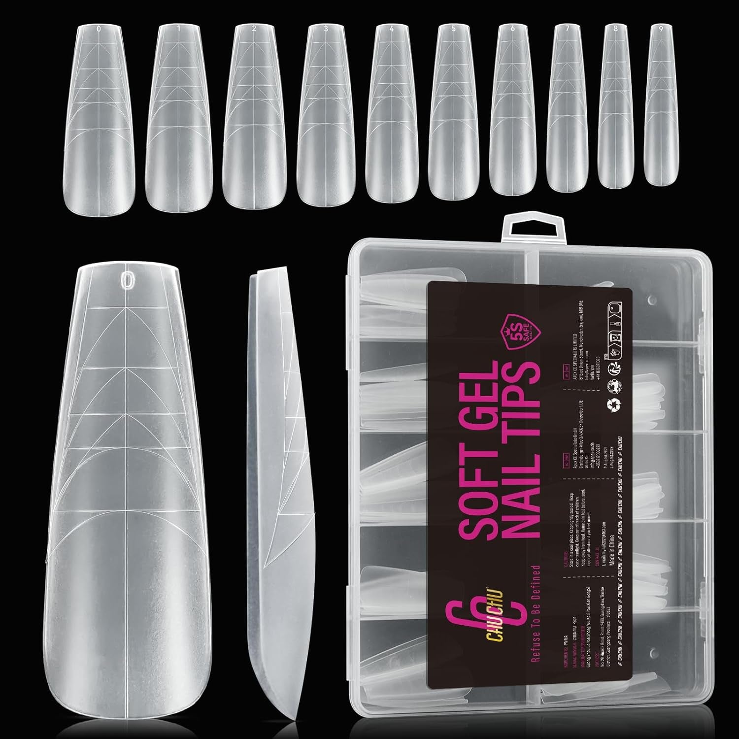 504 Uds. Tipos de uñas de gel medianas tipo bailarina: puntas de uñas de gel PMMA uñas postizas extensiones de uñas uñas artificiales 12 tamaños