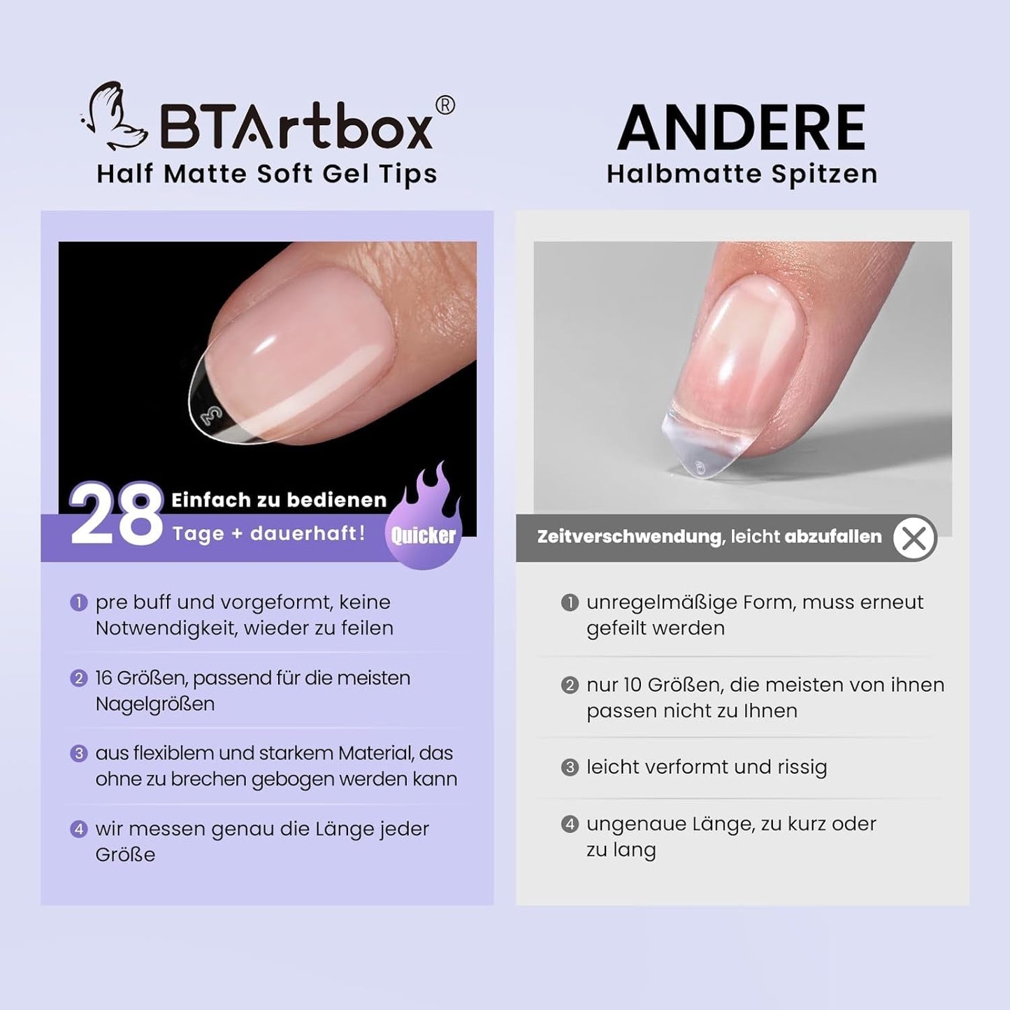 Btartbox Puntas de uñas extra cortas de almendra - Gel de cobertura completa X Puntas de uñas de gel suave XS - Semimate preformado para salón de uñas anchas 320 piezas