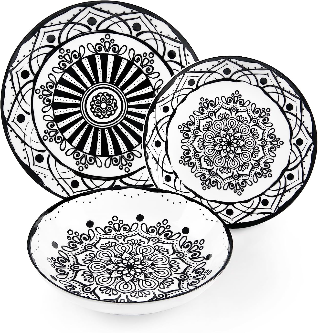 Excelsa Boheme Noir Juego de platos, 18 piezas, Porcelana, Schwarz