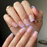 Puntas francesas largas, pegamento con purpurina dorada en uñas cuadradas largas, juego de uñas postizas con punta francesa y purpurina, uñas artificiales cuadradas para mujer, 24 Uds.