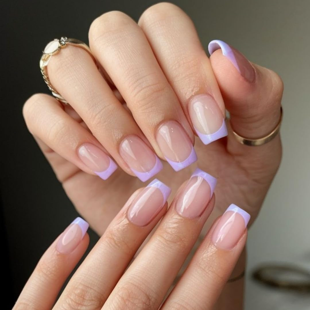 Puntas francesas largas, pegamento con purpurina dorada en uñas cuadradas largas, juego de uñas postizas con punta francesa y purpurina, uñas artificiales cuadradas para mujer, 24 Uds.