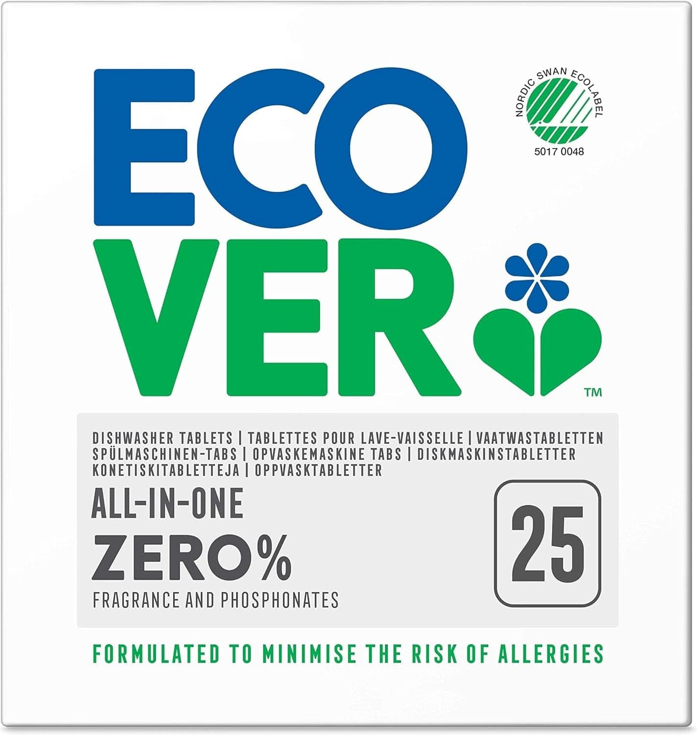 Ecover ZERO All-In-One, cápsulas para lavavajillas (25 Pastillas/500 gramos) Detergentes de Cocina Naty Shop