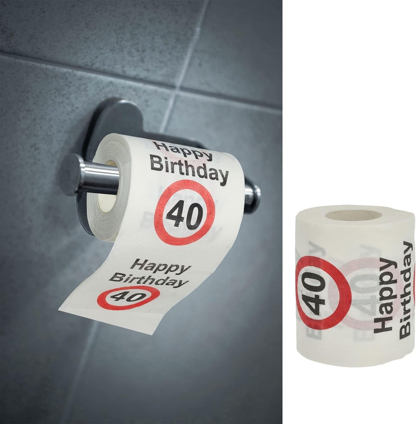 Juego de 4 papeles higiénicos "Feliz 40 cumpleaños" │40 cumpleaños 24 metros 2-telas 180Gr/Qm │ Papel higiénico con motivo de papel higiénico (4 X papel higiénico 40)