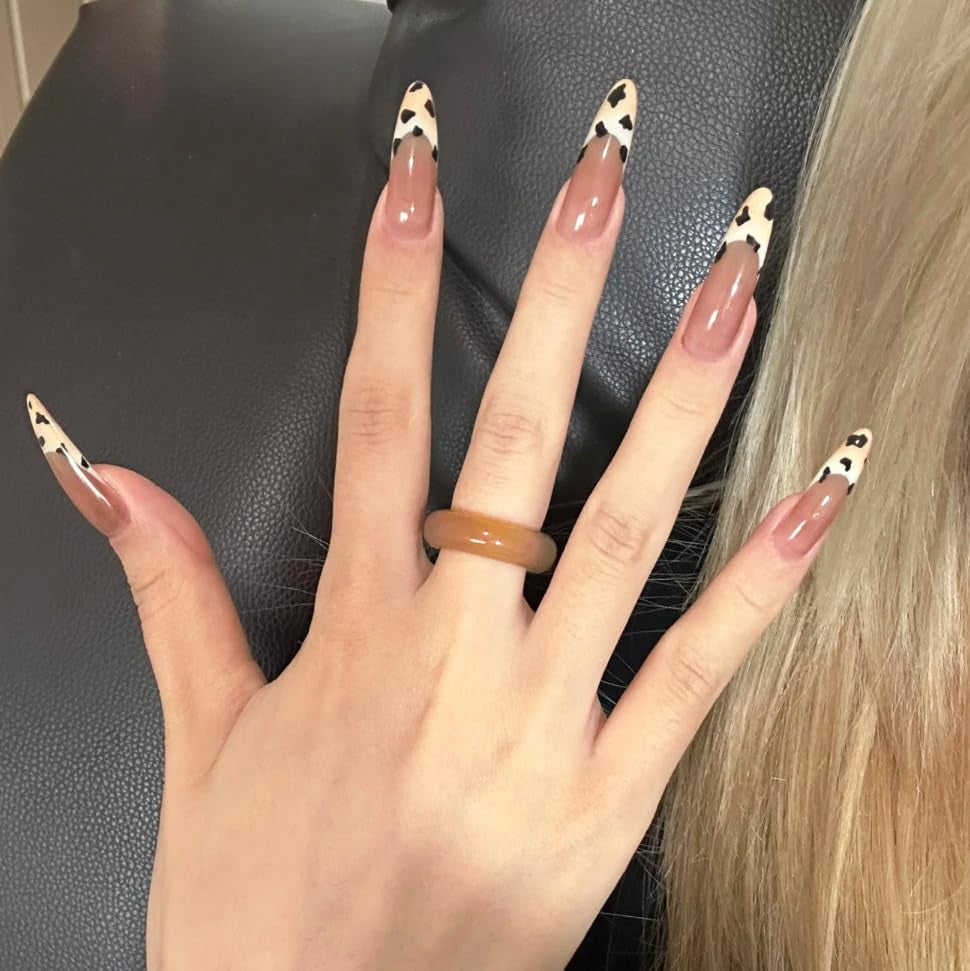 Mouyouglow-uñas largas Stiletto, color blanco lechoso, degradado, purpurina rosa, uñas postizas frescas con pegamento, uñas artificiales con purpurina rosa ombré
