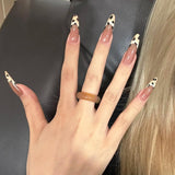 Mouyouglow-uñas largas Stiletto, color blanco lechoso, degradado, purpurina rosa, uñas postizas frescas con pegamento, uñas artificiales con purpurina rosa ombré