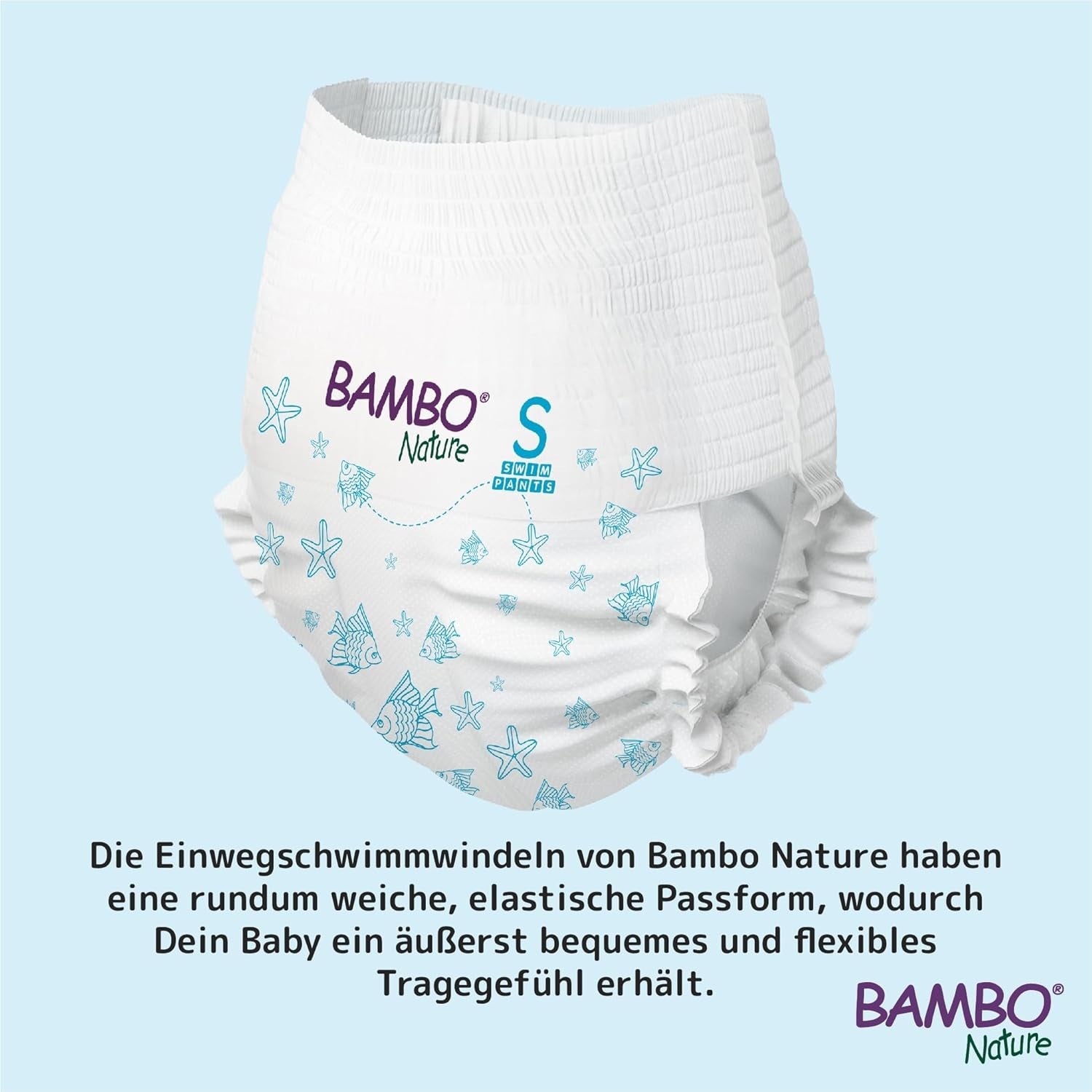 Pañales de natación para bebé Bambo Nature, talla S (7-12 kg), 12 pañales | Pañales de natación desechables de ajuste seguro | Comodidad impermeable durante el juego acuático.