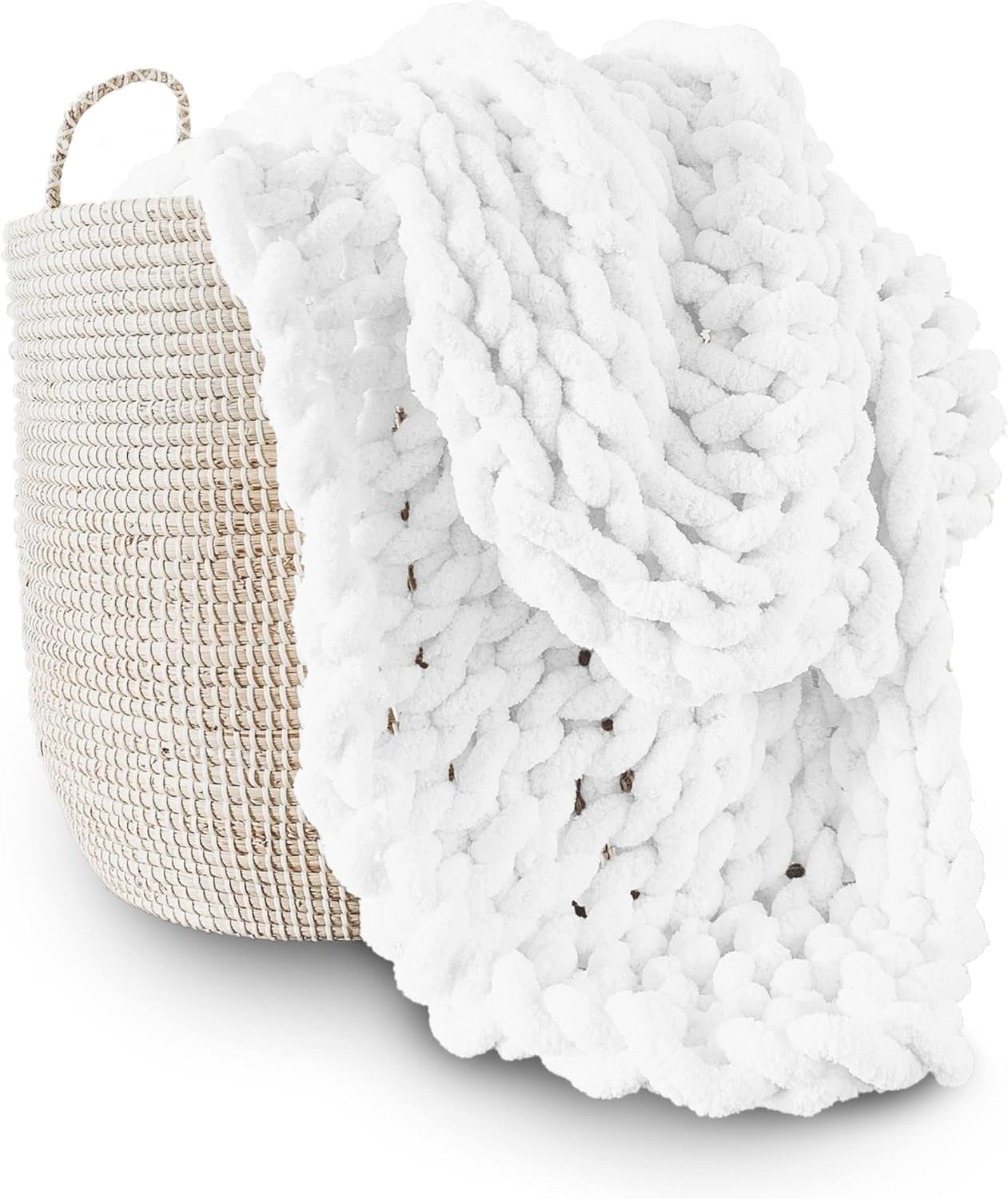 Manta de punto grueso, manta, 100% tejida a mano con hilo de chenilla jumbo (127 X 152,4 Cm, gris lila) Adyrescia Beds and Blankets Blanco 50"X60"