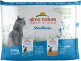 Almo Nature Functional - Esterilizado - Comida húmeda para gatos adultos y senior, esterilizados o menos activos - con bacalao y pollo - Bajo en grasas, hidratante - 70g (paquete de 6)
