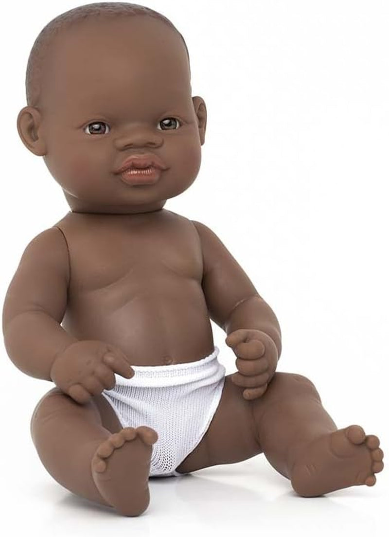 Muñeco Miniland Baby, niño africano, 32 cm, anatómicamente correcto
