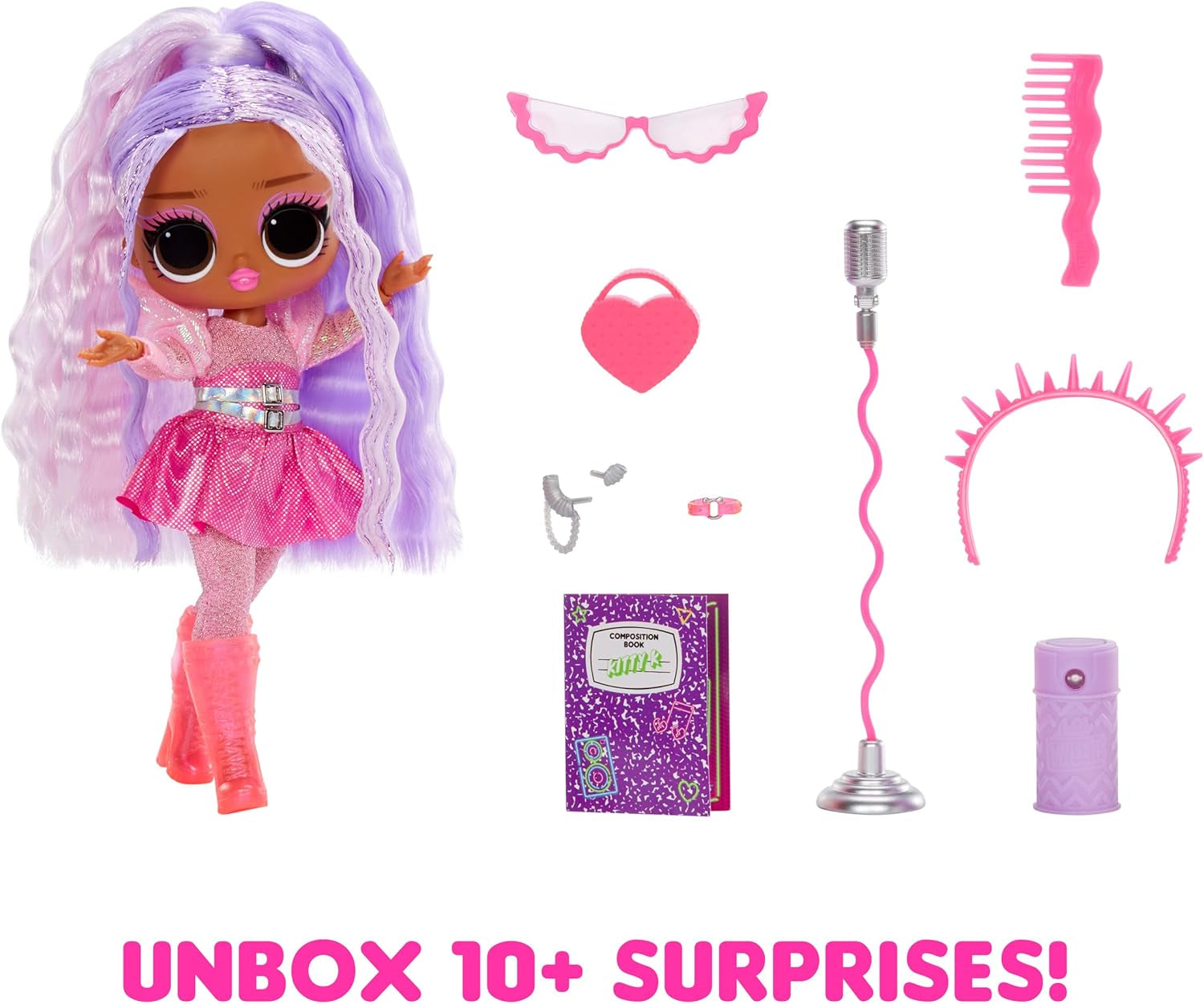 jajaja ¡Sorpresa! Tweens Neon Pop Stars - Kitty K - 1 muñeca de moda con sorpresas retroiluminadas y más de 10 conjuntos y accesorios de Pop Star, incluidas microbandas retro, regalo para niños 4+ Naty Shop Dolls