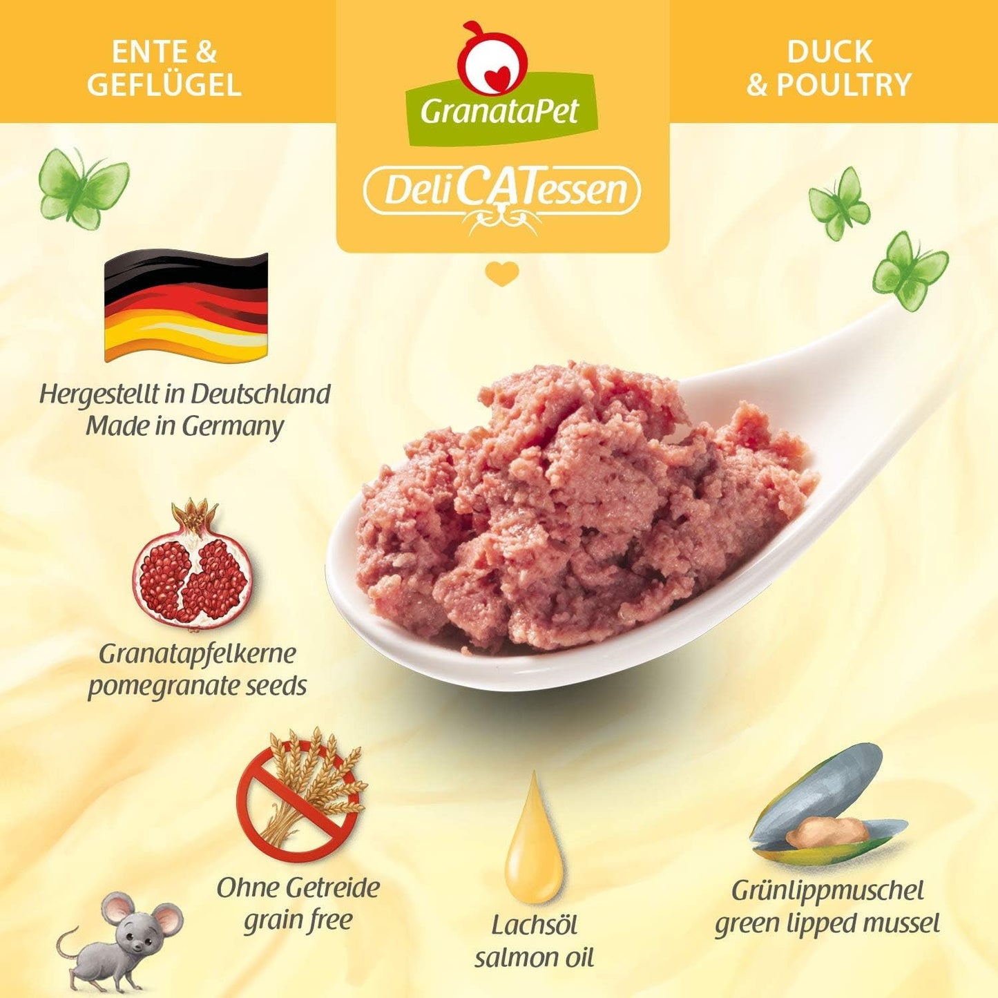 GranataPet DeliCatessen Chicken PUR, Nassfutter für Katzen, Futter ohne Getreide & ohne Zuckerzusätze, Katzenfutter mit hohem Fleischanteil & aceites de alta calidad, 6 x 400 g