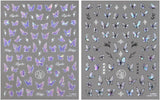 2 Blätter Schmetterling Nagelsticker Selbstklebend,Muschel Glitzer Nail Art Mariposas Adhesivos para uñas Lila Grau Schmetterlinge Nagelaufkleber Relieve Láser Mariposas Nagel Adhesivo Nageldesign Zubehör