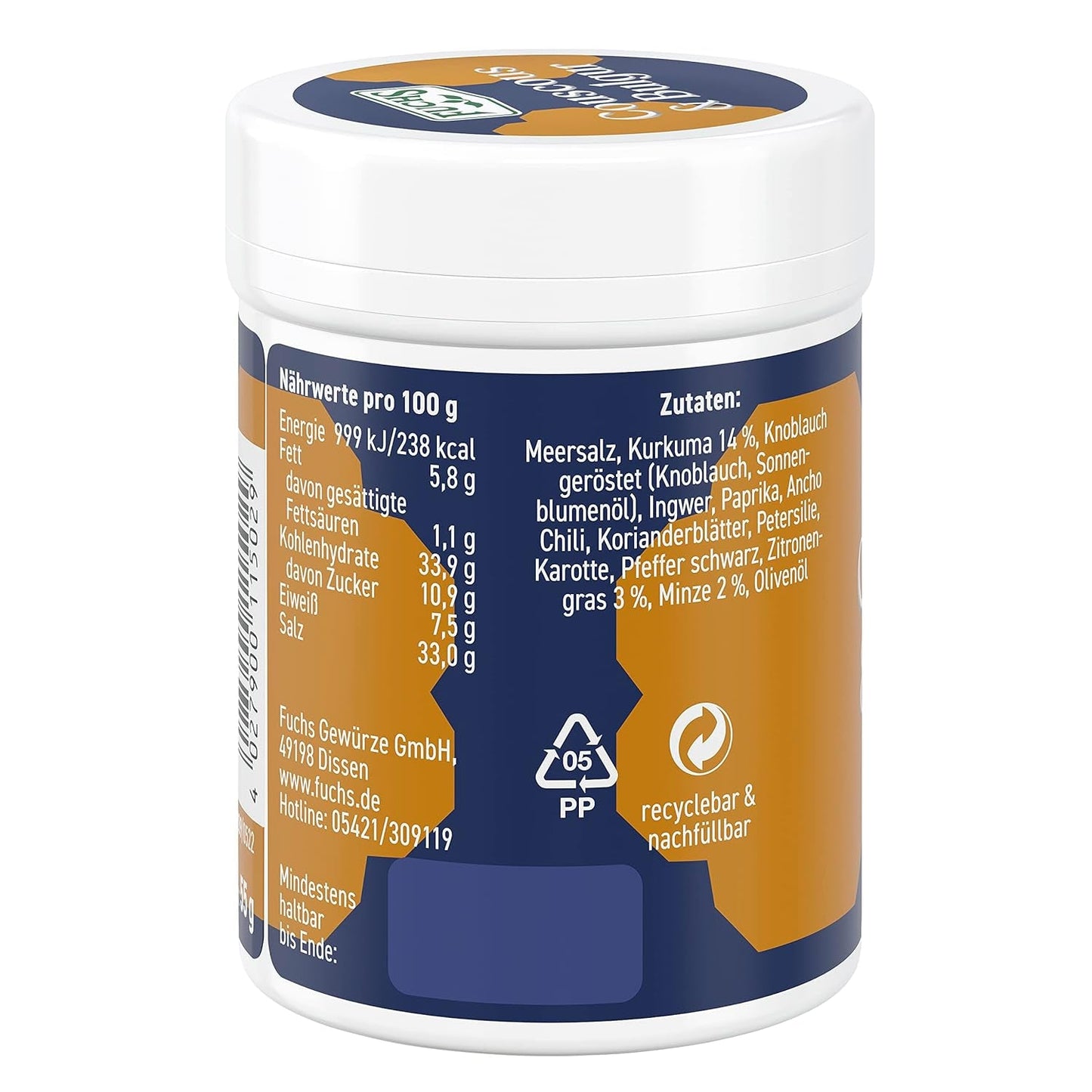 Fuchs Spices Gourmet Selection Medio Oriente/África - Mezcla de Especias para Cuscús y Bulgur Mezcla de Especias Recargable para Condimentar Platos de Bulgur Vegano 55g