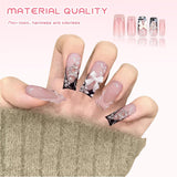 24 uñas postizas 3D con purpurina cuadrada rosa y diamantes de imitación de longitud media para mujeres y niñas